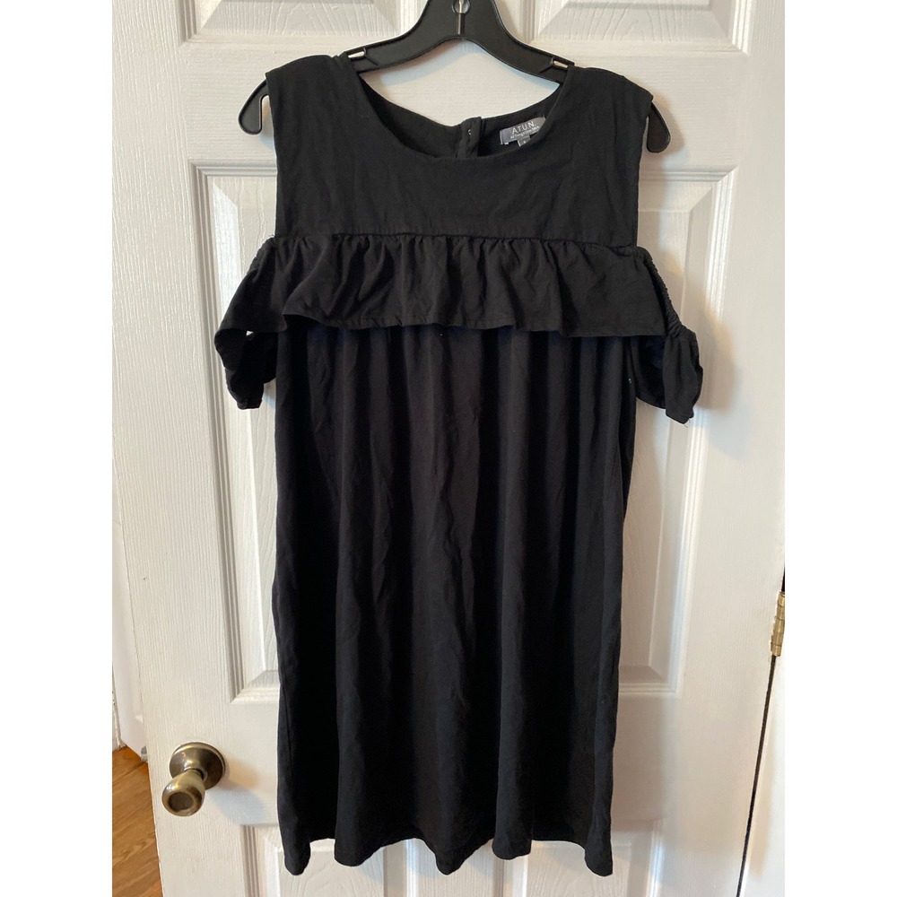 ATUN All Things Uber Nice Black Cold Shoulder Ruffle Shift Dress Large